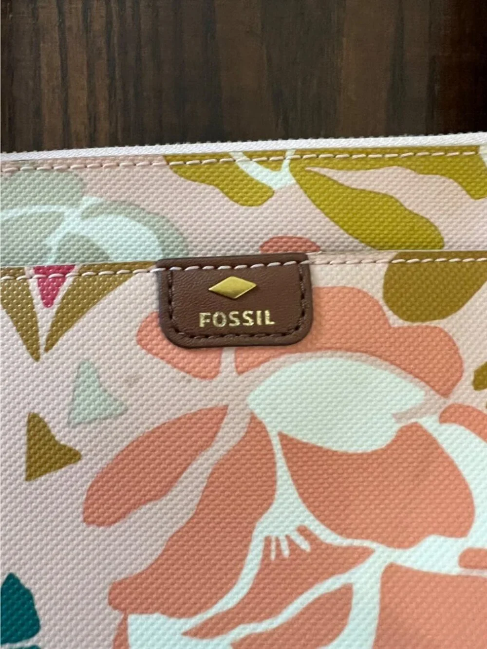 Fossil Mothers Day Large Shopper Tote Shoulder Bag Purse Pink Floral Print Key - Picture 4 of 11